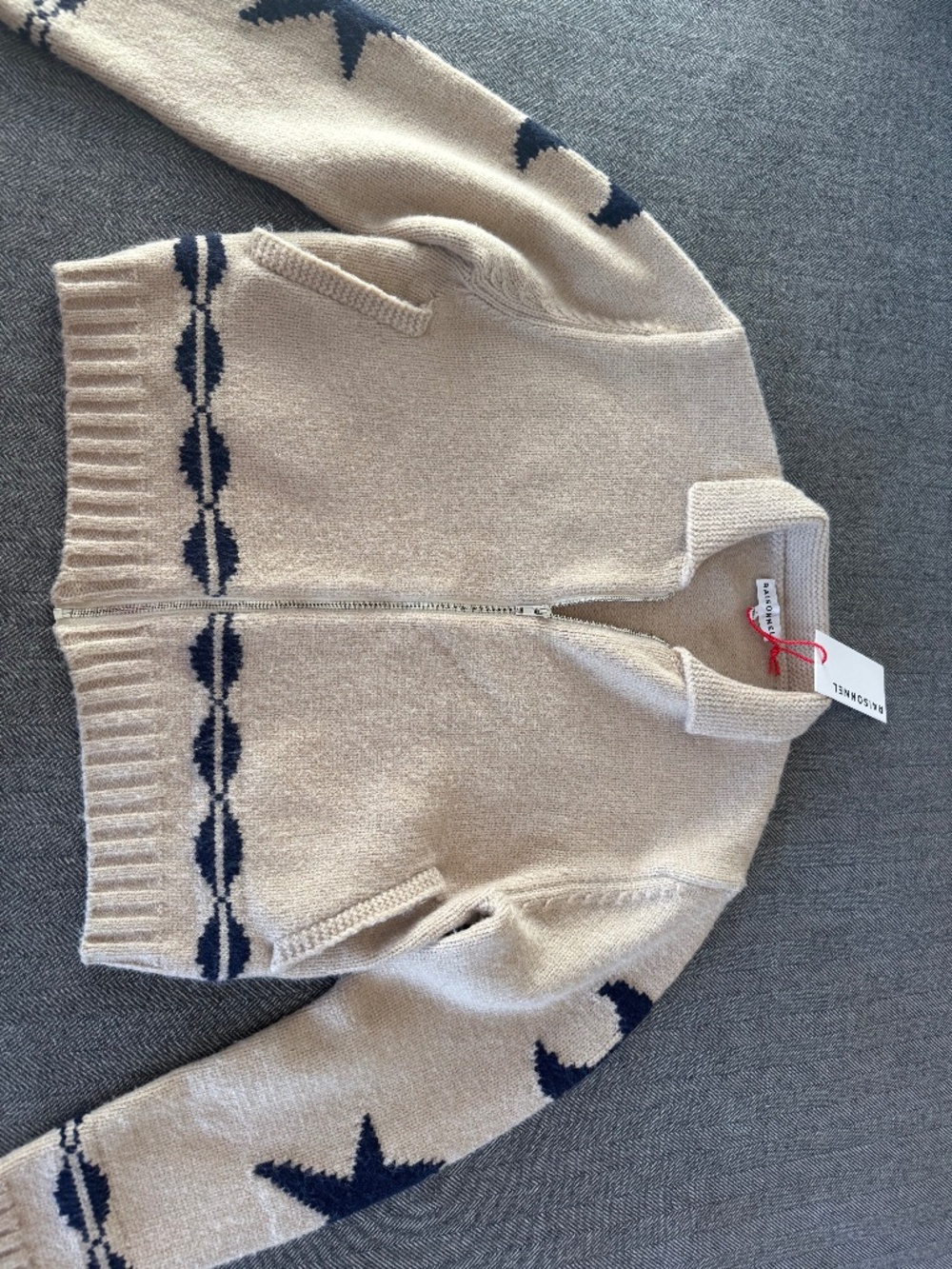NWT, RAISONNEL, WHIMSICAL ZIPPERED SWEATER
